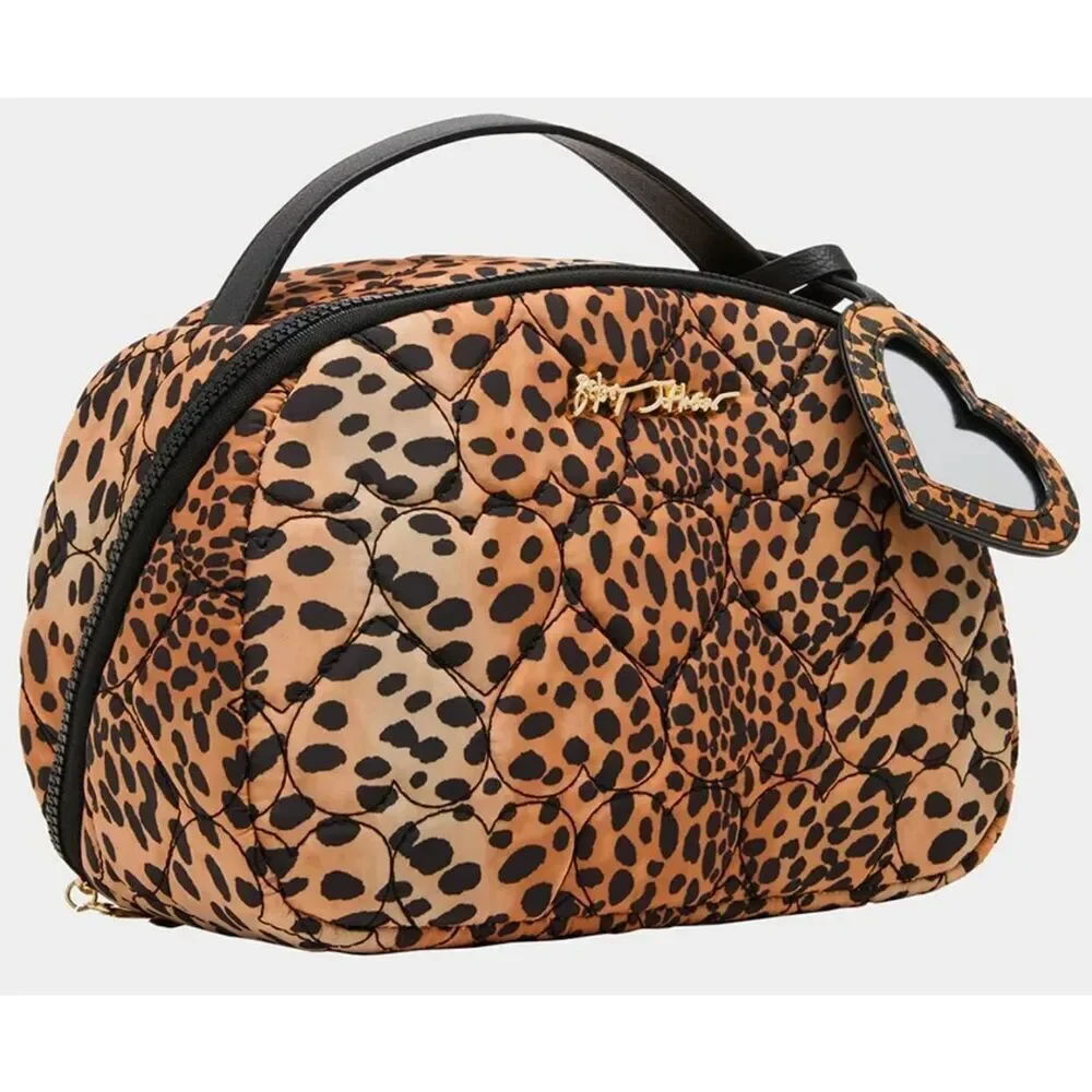 NWT~BETSEY JOHNSON Loaf Cosmetic case with Heart Mirror~Leopard design~$48